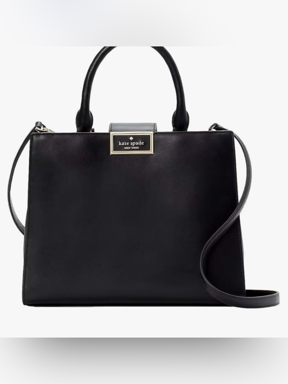 NWT kate spade Black Smooth Leather Structured  Satchel w/Top Handle &Crossbody